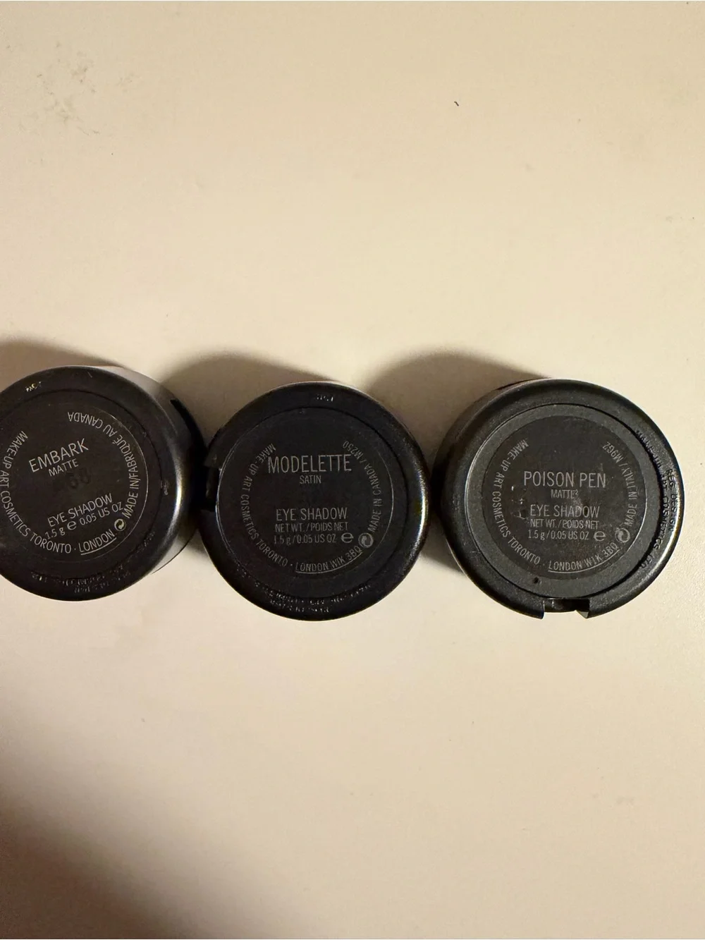 MAC Cosmetics Eyeshadow Trio — Warm Brown, Golden Tan, Deep Plum